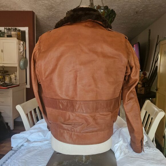 Vintage USA Men's SCHOTT BIKER FUR LINED BROWN LEATHER BOMBER Jacket Sz 44 - Picture 5 of 16